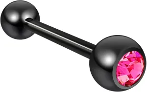 14g 16mm Black Rose Gem Tongue Ring Crystal Piercing Jewelry Sparkling Stud Rings For Women 5/8