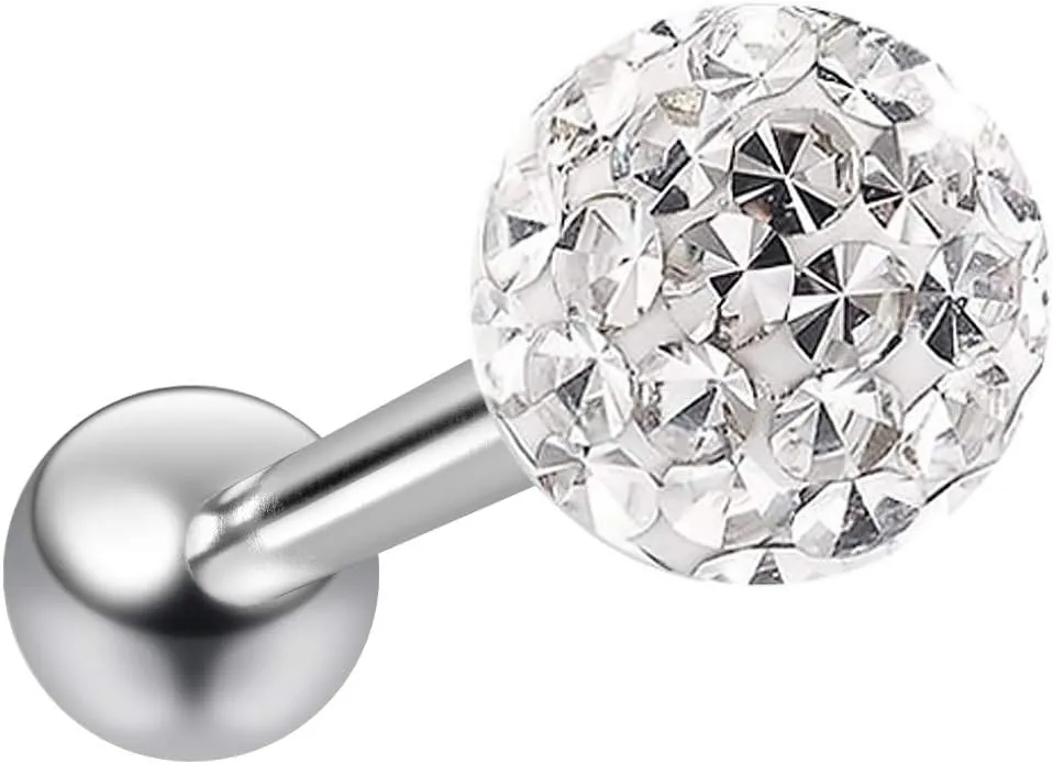 14g Aurora Borealis Sparkling Tongue Ring Glittery Sparkly Crystal For Women Gem Piercing Rings Ball