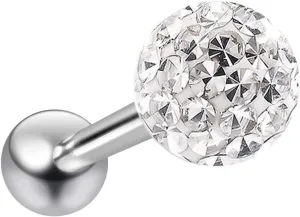 14g Aurora Borealis Sparkling Tongue Ring Glittery Sparkly Crystal For Women Gem Piercing Rings Ball