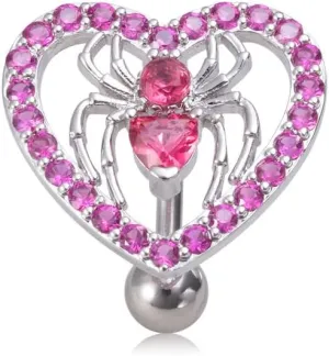 14G Heart Spider Reverse Belly Button Rings for Women Stainless Steel Cubic Zirconia Belly Navel Barbell Rings Belly Piercing Jewelry
