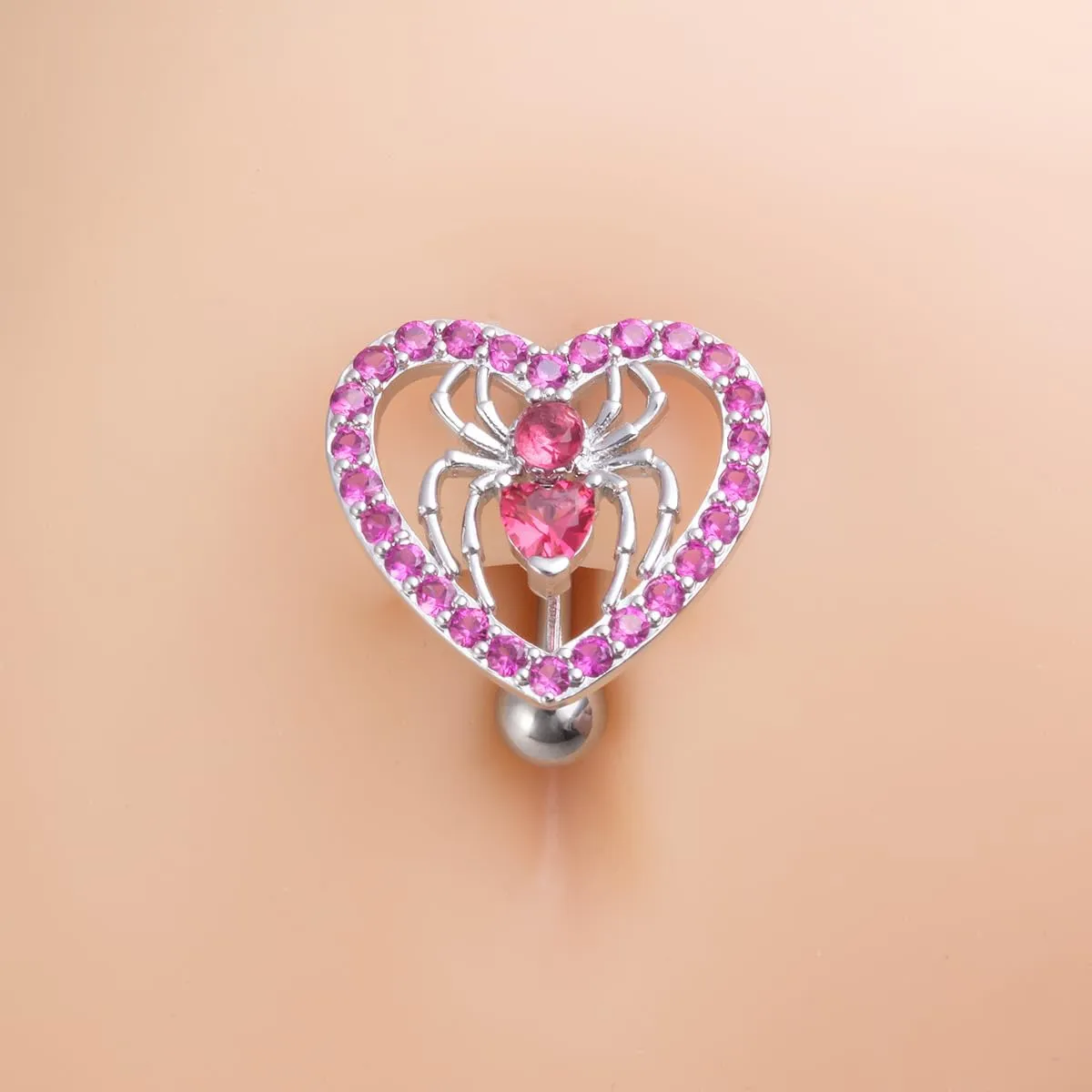 14G Heart Spider Reverse Belly Button Rings for Women Stainless Steel Cubic Zirconia Belly Navel Barbell Rings Belly Piercing Jewelry