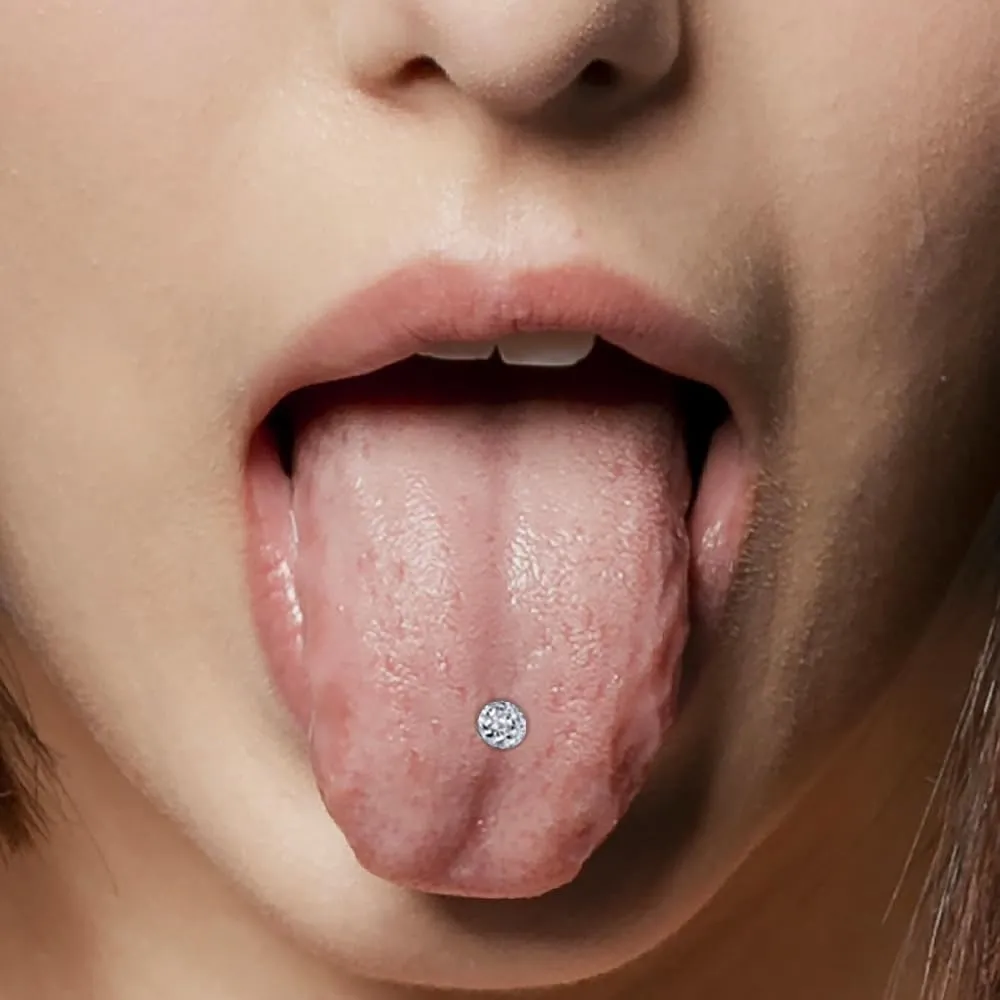 14g Tongue Ring Flat Head Glittery Ball Sparkling Crystal Piercing Jewelry For Women Sparkly CZ Top