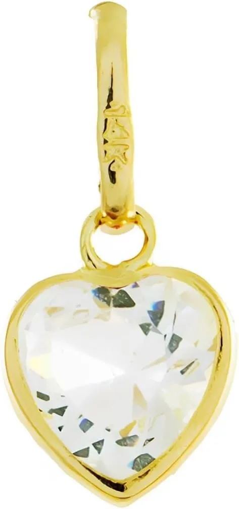 14K Genuine Solid Gold Heart Shaped Multicolored Cubic Zirconia Pendant - Elegant Jewelry for Women, 14K Gold Pendant for Necklaces & Bracelets, Stunning Gold Heart Charm