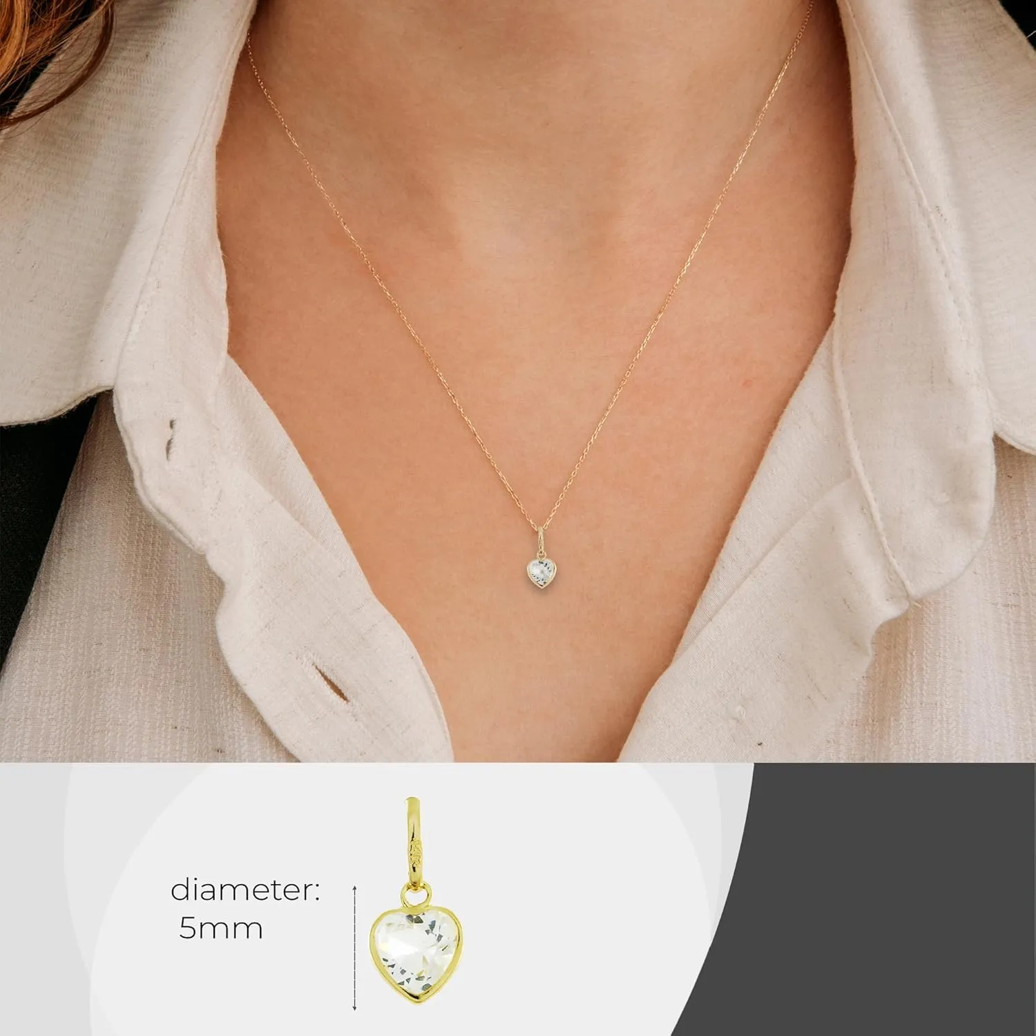 14K Genuine Solid Gold Heart Shaped Multicolored Cubic Zirconia Pendant - Elegant Jewelry for Women, 14K Gold Pendant for Necklaces & Bracelets, Stunning Gold Heart Charm