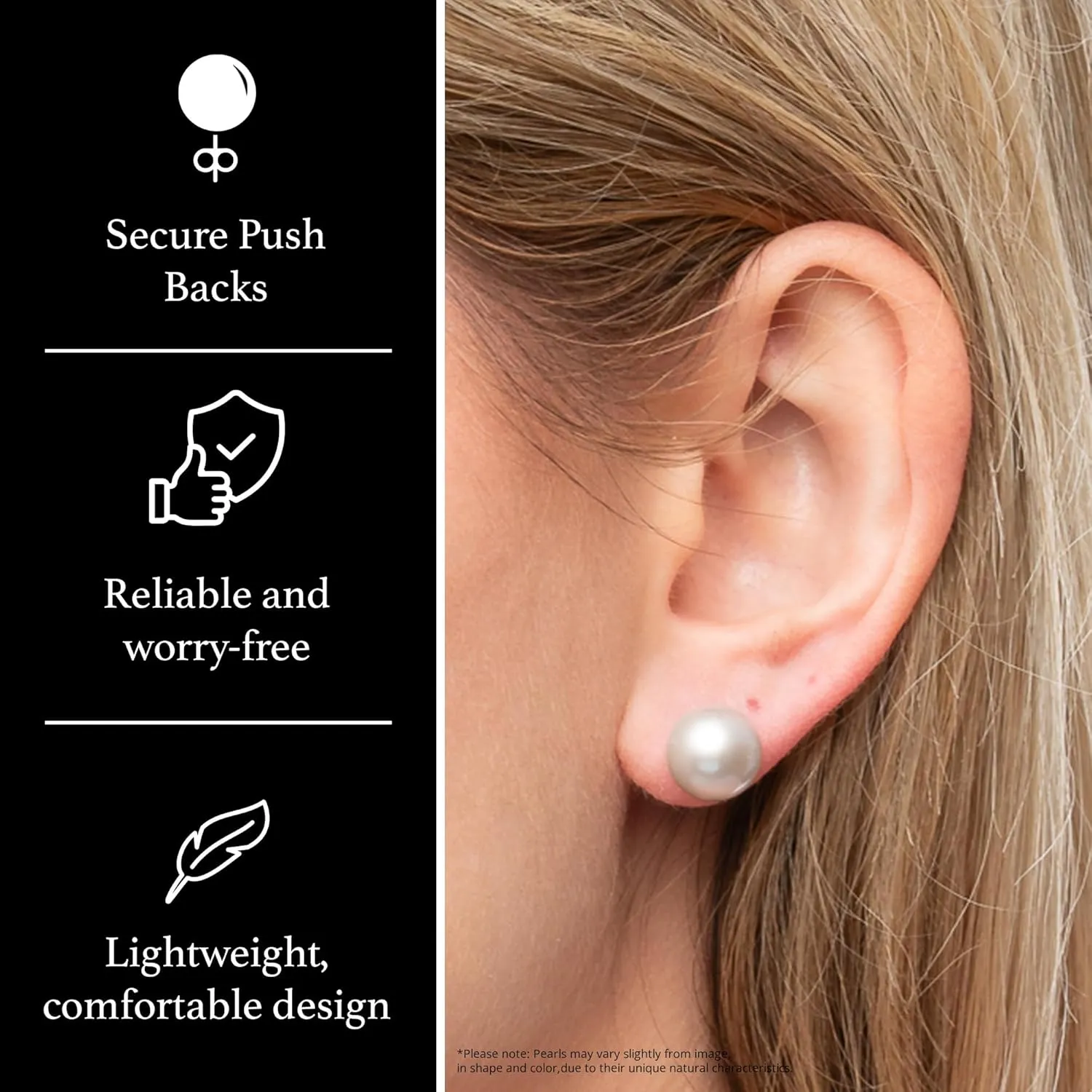 14K Gold Handpicked AAA Quality Round Gray Freshwater Cultured Pearl Stud Earrings Set for Women