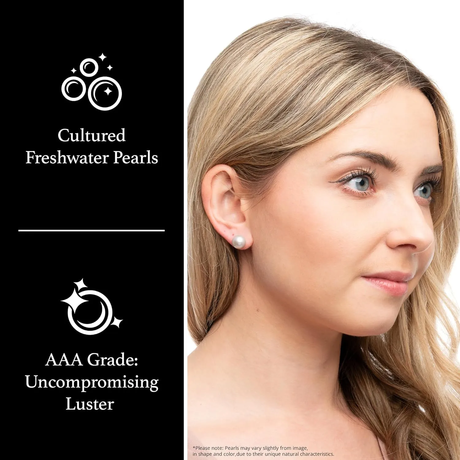 14K Gold Handpicked AAA Quality Round Gray Freshwater Cultured Pearl Stud Earrings Set for Women
