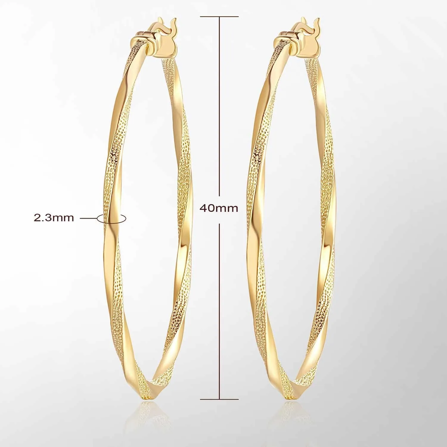 14K Gold Hoop Earring for Women Earrings Hoops Twisted 14 Karat Earrings Gold Jewelry Lightweight 30 MM,40 MM