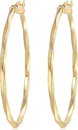 14K Gold Hoop Earring for Women Earrings Hoops Twisted 14 Karat Earrings Gold Jewelry Lightweight 30 MM,40 MM