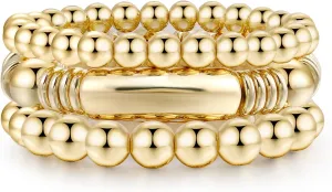 14K Gold Plated Bangles Bracelet for Women Chunky Curved Stacking Plated Bead Ball Stretchable Bracelets