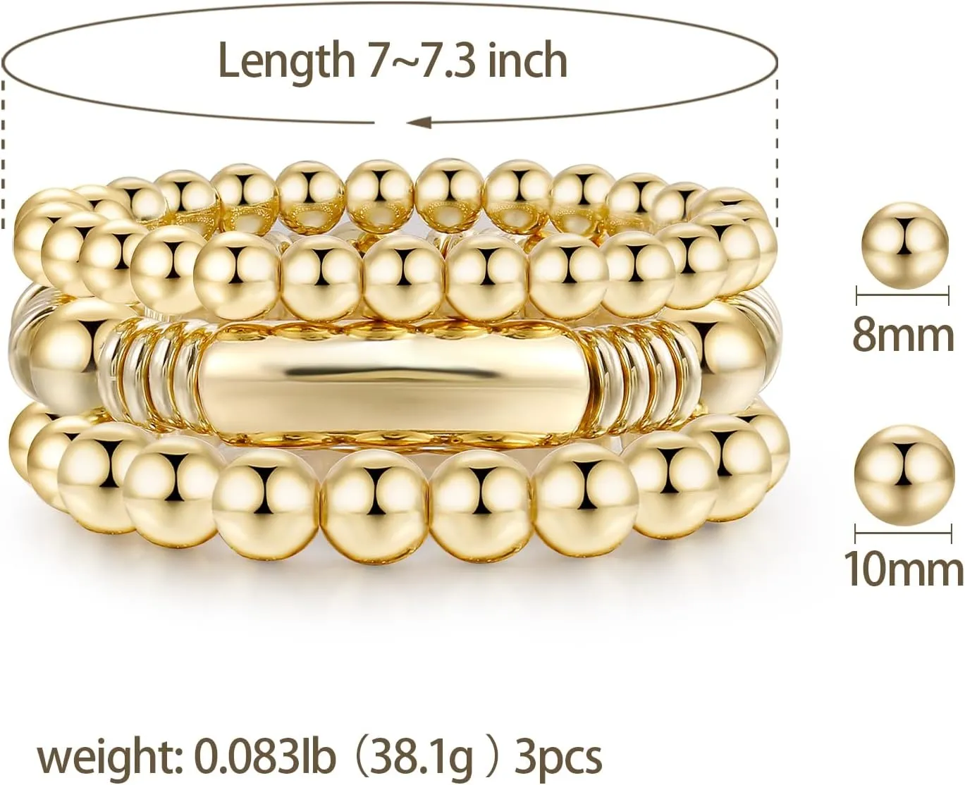 14K Gold Plated Bangles Bracelet for Women Chunky Curved Stacking Plated Bead Ball Stretchable Bracelets