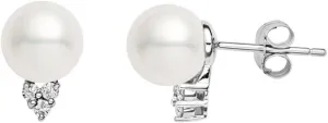 14k White Gold AAAA Quality Japanese White Akoya Cultured Pearl Diamond Stud Earrings for Women - PremiumPearl