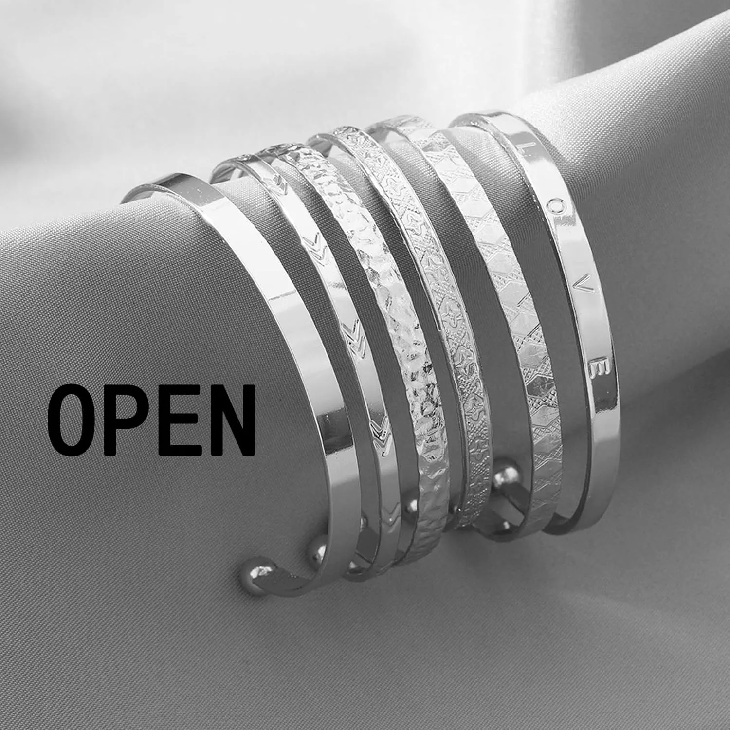 17IF Silver Bangle Bracelet For Women 14k Plated Multi Layer Cuff Bracelets Set Trendy Boho Textured Indian Punk Chunky Cable Smooth Bangles Elegance Stack Minimalist Jewelry Gift
