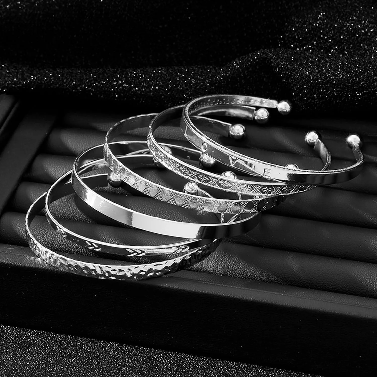 17IF Silver Bangle Bracelet For Women 14k Plated Multi Layer Cuff Bracelets Set Trendy Boho Textured Indian Punk Chunky Cable Smooth Bangles Elegance Stack Minimalist Jewelry Gift