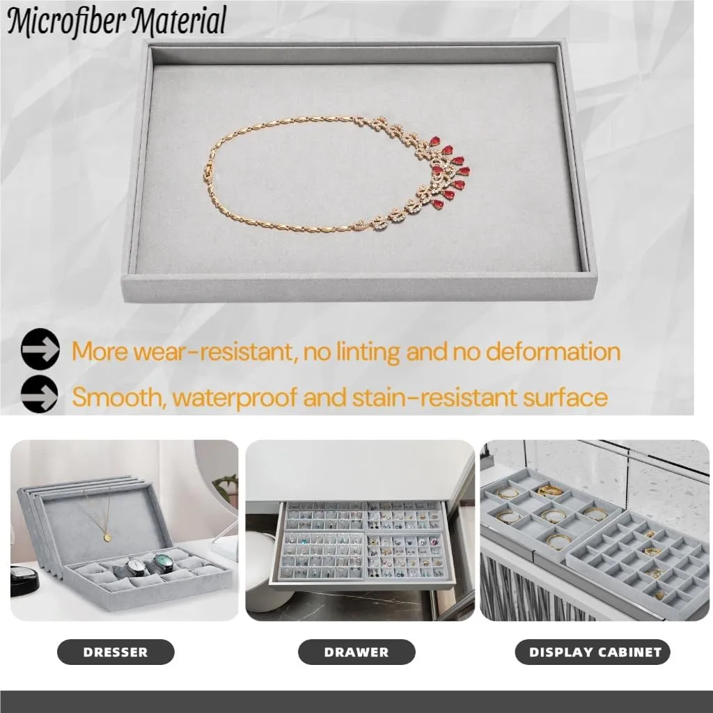 18Slots Necklace Braclet Tray Velvet Jewelry Trays Microfiber Jewelry Drawer Organizer for Necklace, Bracelets,Watch Storage Display (Grey)
