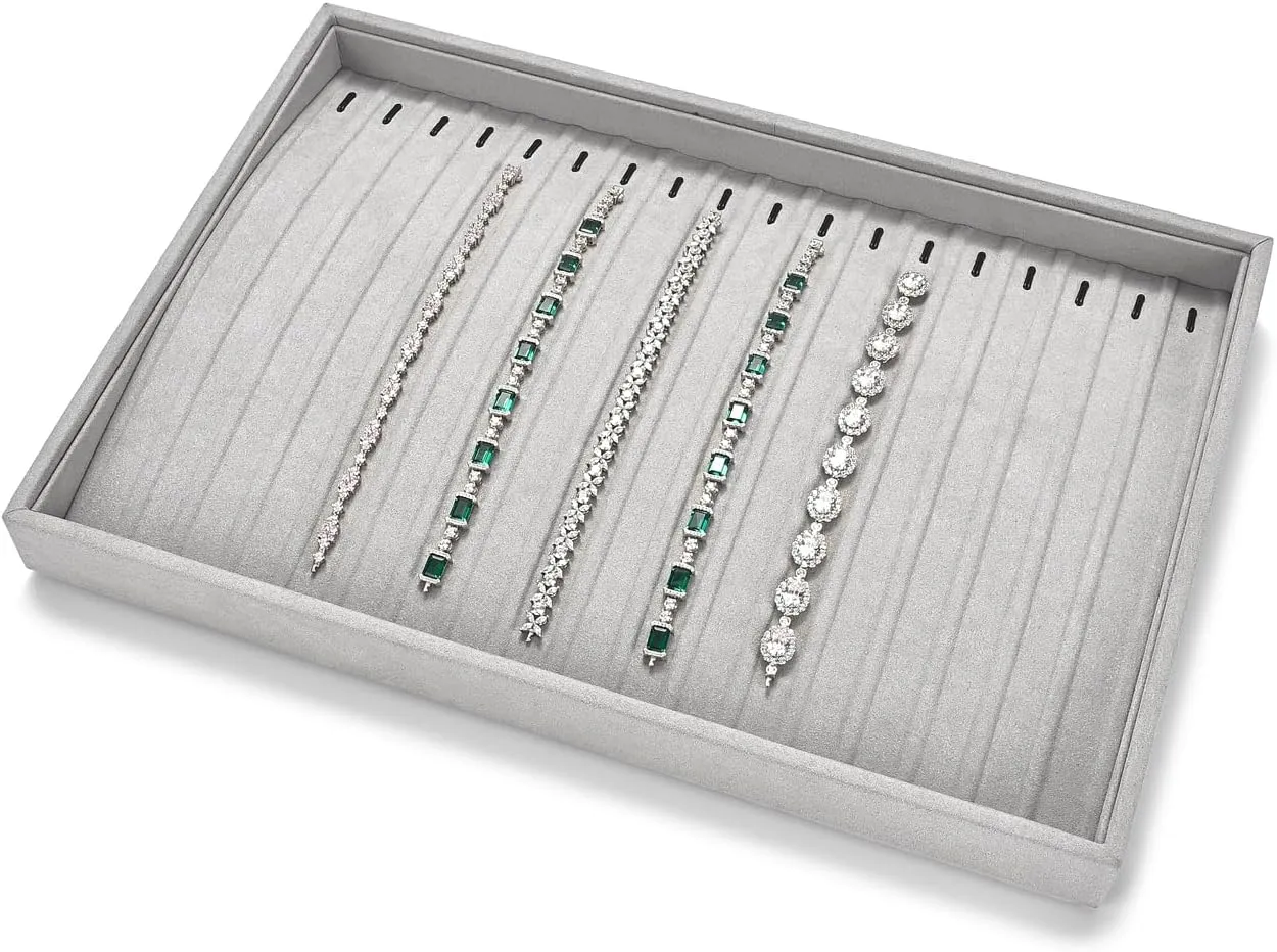 18Slots Necklace Braclet Tray Velvet Jewelry Trays Microfiber Jewelry Drawer Organizer for Necklace, Bracelets,Watch Storage Display (Grey)