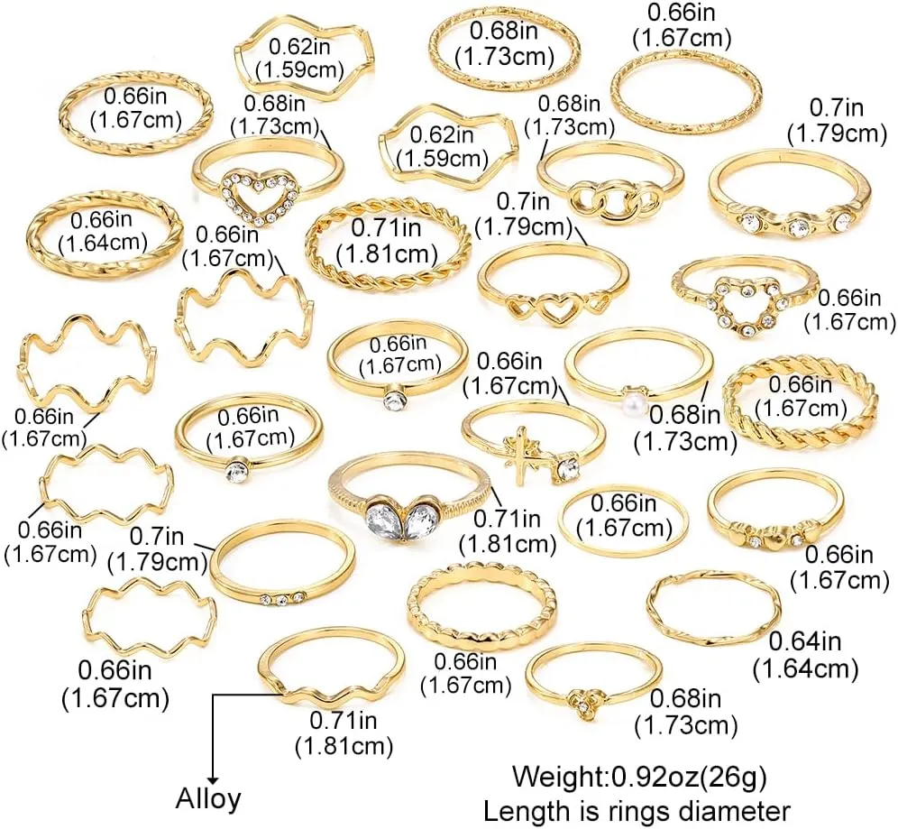 19-36 Pcs Gold Boho Knuckle Rings Set for Women, Vintage Stackable Dainty Joint Finger Gold Jewelry Set with Love Pearl and Sparkling Crystals