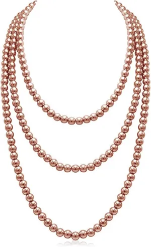 1920s Flapper Faux Pearls Long Beaded Necklace, Gatsby Ballgown Cosplay Necklace, Old School Vintage Layered Pearls Necklace for Women Prom Jewelry