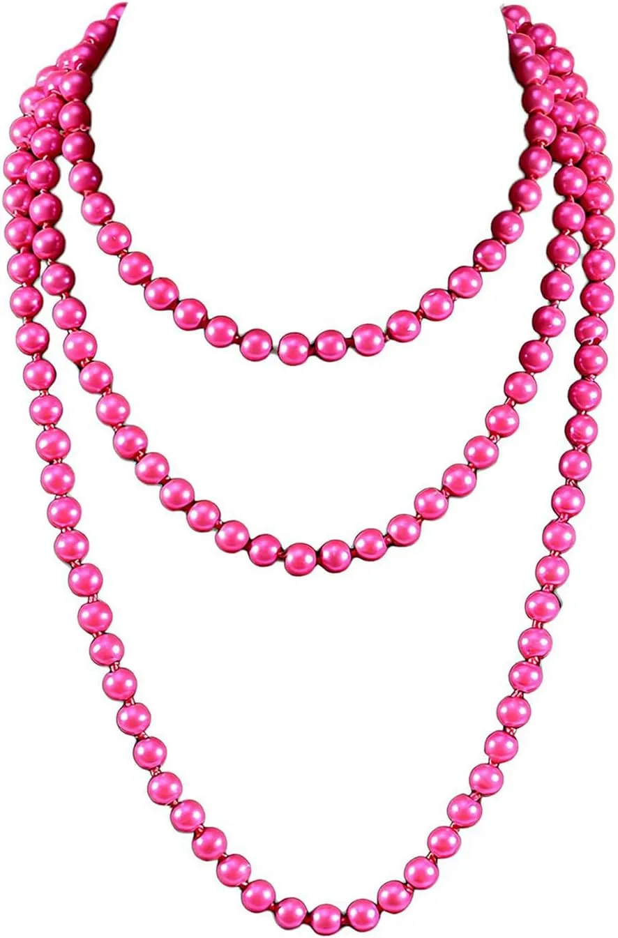 1920s Flapper Faux Pearls Long Beaded Necklace, Gatsby Ballgown Cosplay Necklace, Old School Vintage Layered Pearls Necklace for Women Prom Jewelry