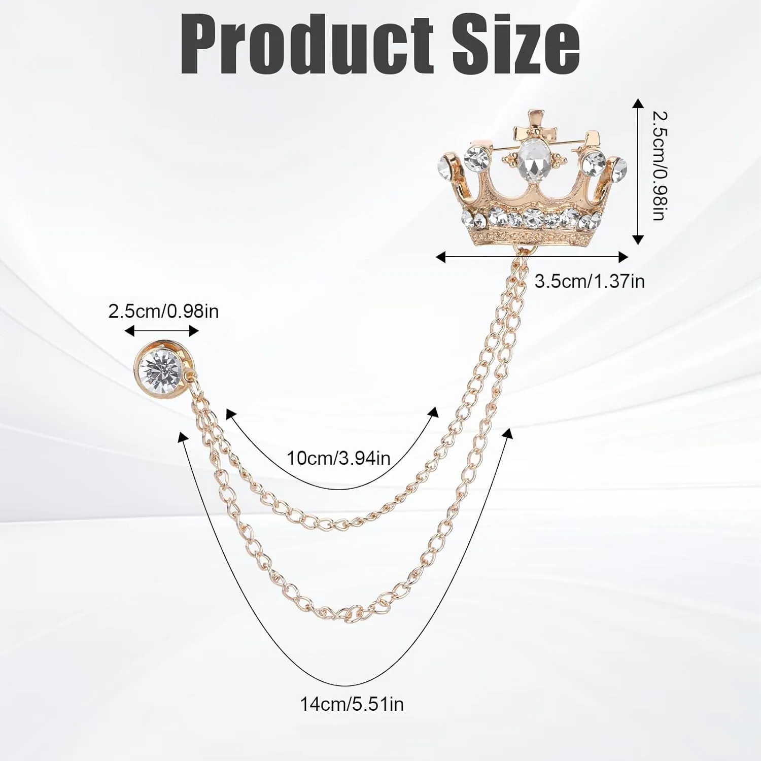 2 Pcs Crown Pins, Suit Accessories Men, Lapel Pin for Men, Brooch Pin, Suit Chain for Men, Suit Pins for Men, Crown Brooch Pin, Chain Brooch, Tuxedo Accessories Men, Wedding Brooch Pin (Gold & Silver)