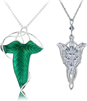 2 Pcs Elven Costume Jewelry Accessories Elegant Elven Green Tree Leaf Enamel Pins Brooch for Women Men Suit Pendant Necklaces 