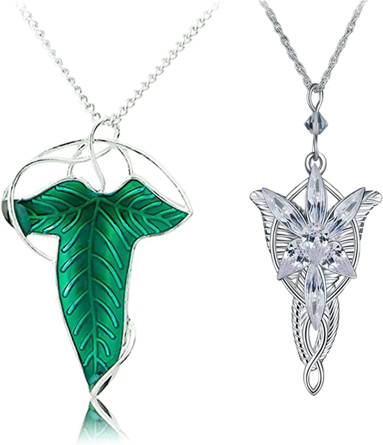 2 Pcs Elven Costume Jewelry Accessories Elegant Elven Green Tree Leaf Enamel Pins Brooch for Women Men Suit Pendant Necklaces 