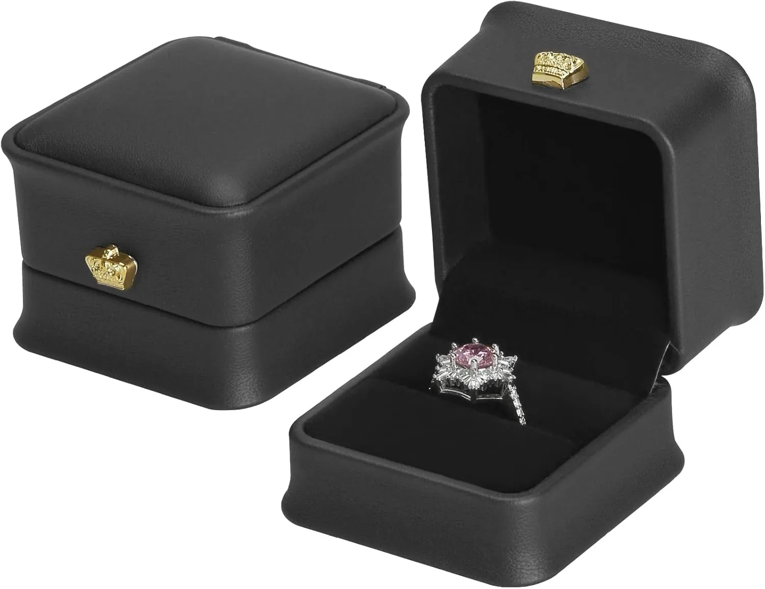 2 Pieces Jewelry Wedding Ring Gift box, Small PU Leather rings Earring Stud Holder Case for Proposal Wedding Engagement Ceremony, Romantic Jewelry Organizer Storage Boxes for Women Girl (Black)