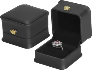 2 Pieces Jewelry Wedding Ring Gift box, Small PU Leather rings Earring Stud Holder Case for Proposal Wedding Engagement Ceremony, Romantic Jewelry Organizer Storage Boxes for Women Girl (Black)