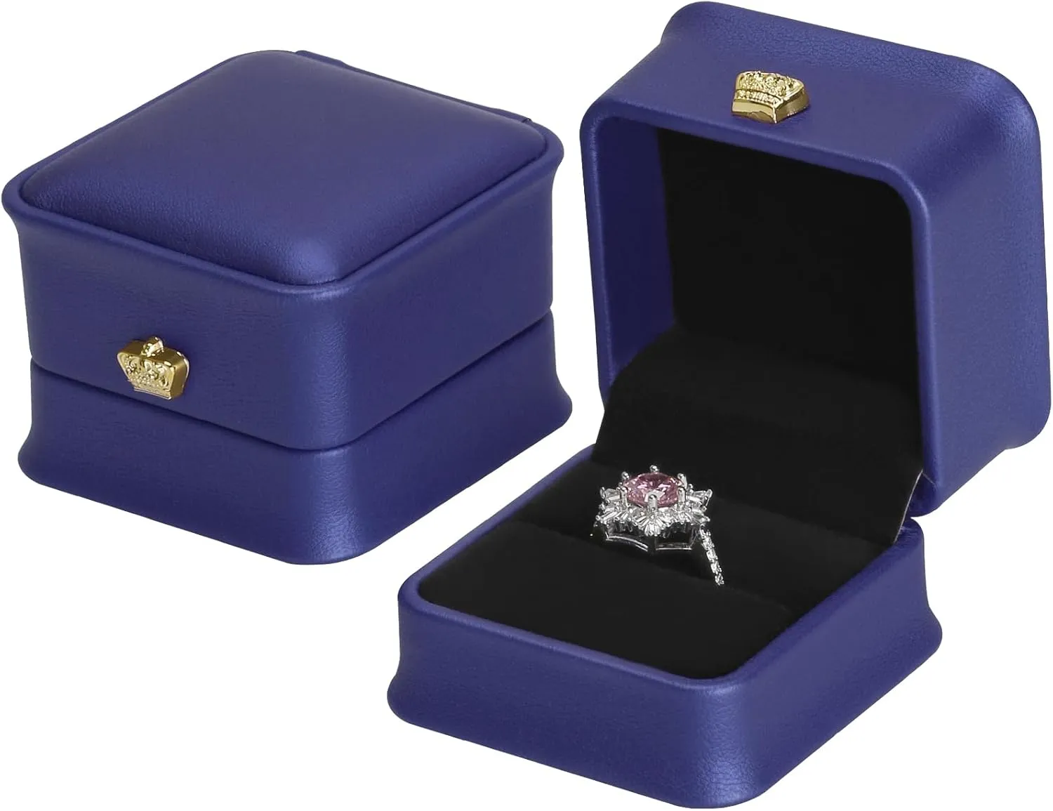 2 Pieces Jewelry Wedding Ring Gift box, Small PU Leather rings Earring Stud Holder Case for Proposal Wedding Engagement Ceremony, Romantic Jewelry Organizer Storage Boxes for Women Girl (Blue)