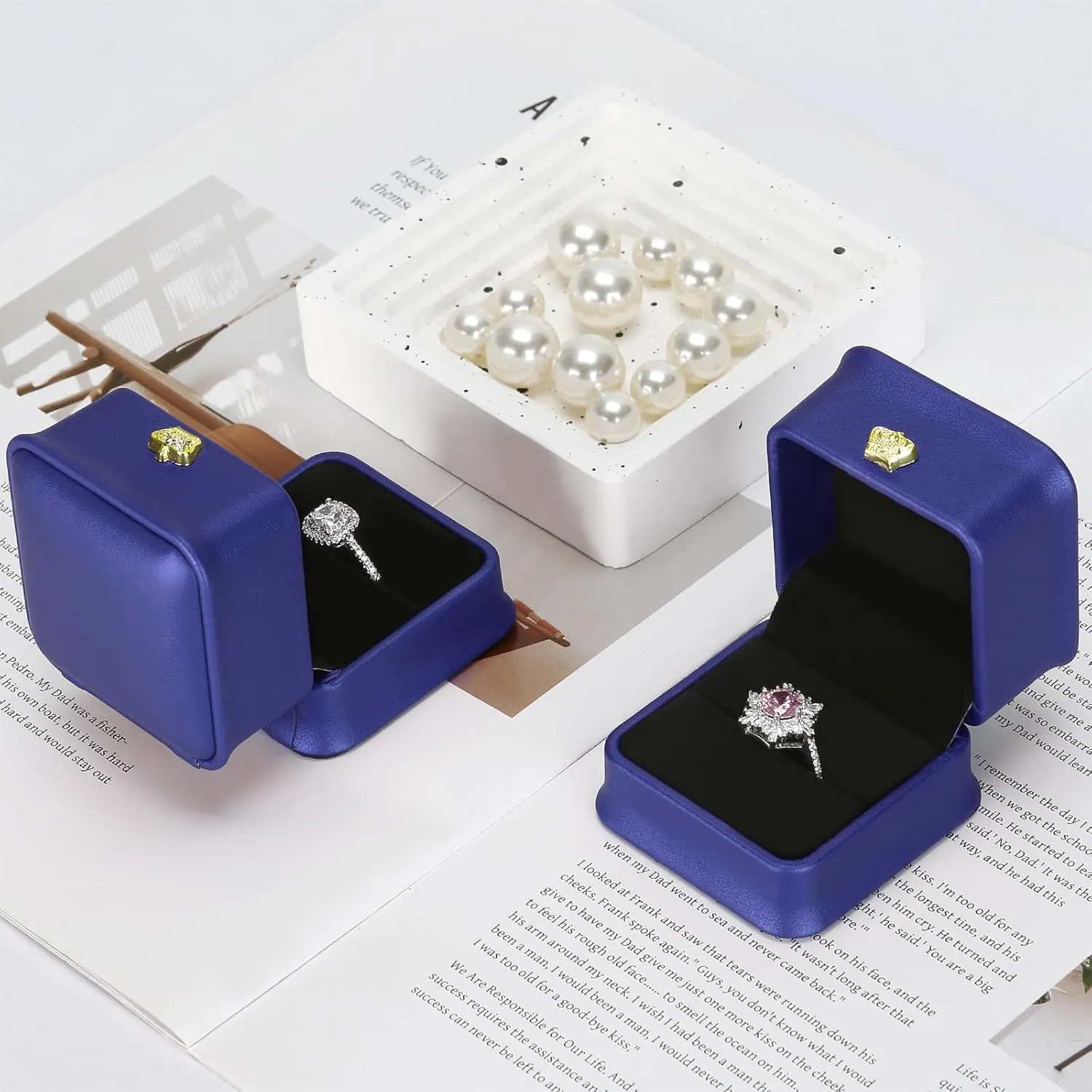2 Pieces Jewelry Wedding Ring Gift box, Small PU Leather rings Earring Stud Holder Case for Proposal Wedding Engagement Ceremony, Romantic Jewelry Organizer Storage Boxes for Women Girl (Blue)