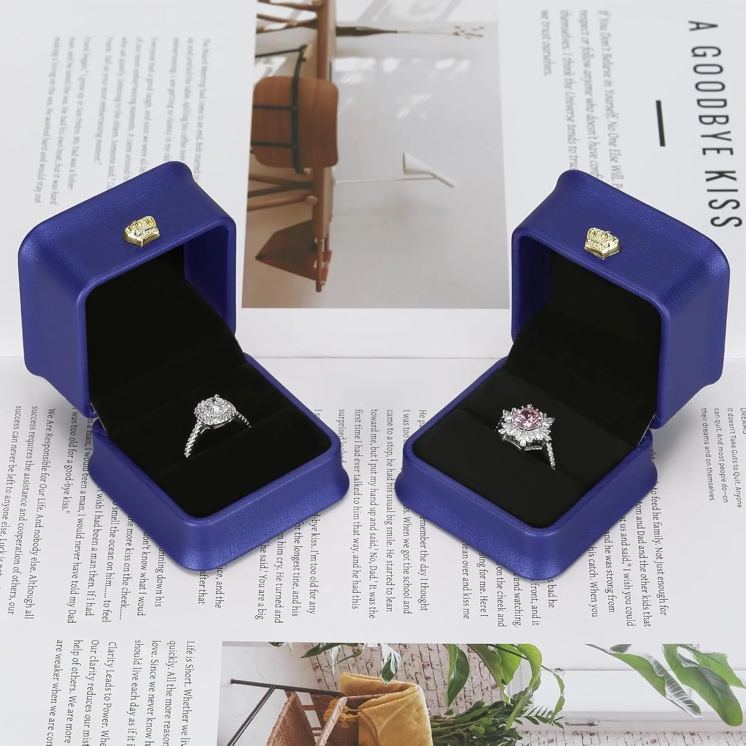 2 Pieces Jewelry Wedding Ring Gift box, Small PU Leather rings Earring Stud Holder Case for Proposal Wedding Engagement Ceremony, Romantic Jewelry Organizer Storage Boxes for Women Girl (Blue)