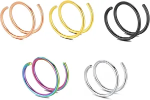 20G Double Hoop Nose Ring for Single Piercing Stainless Steel Left and Right Spiral Nose Rings Hoops Double Nose Rings for Women Men