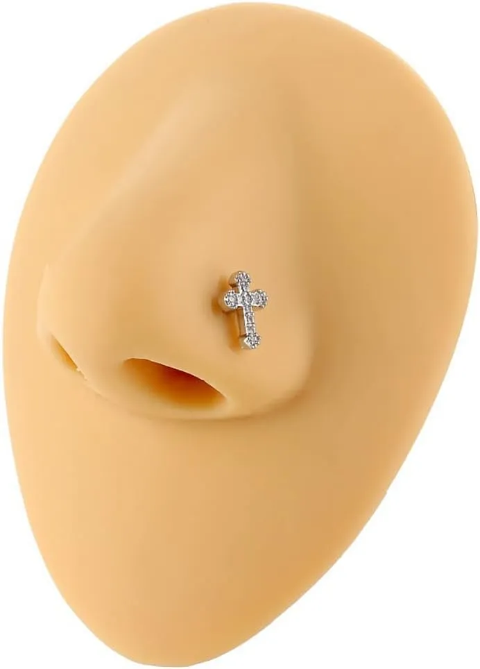 20G L-Shaped Cross Nose Rings for Women Girls 316L Surgical Steel Cubic Zirconia Cross Nose Studs Hypoallergenic Nostril Nose Piercing Jewelry
