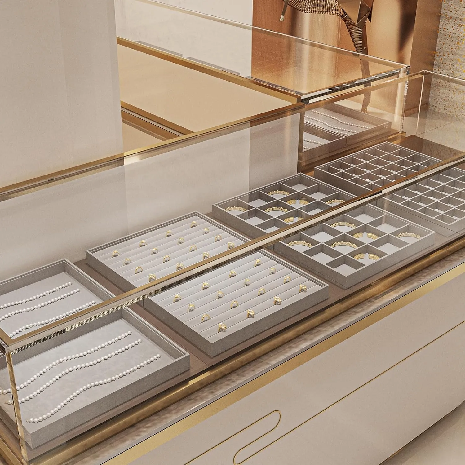 24 Grids Necklace Tray Jewelry Display Tray Necklace Holder Organizer for Drawers With Removable Jewelery Cards Pendant Bracelet Storage Holder (Grey