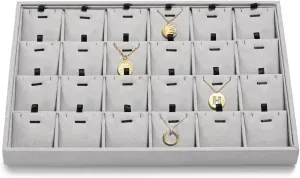 24 Grids Necklace Tray Jewelry Display Tray Necklace Holder Organizer for Drawers With Removable Jewelery Cards Pendant Bracelet Storage Holder (Grey
