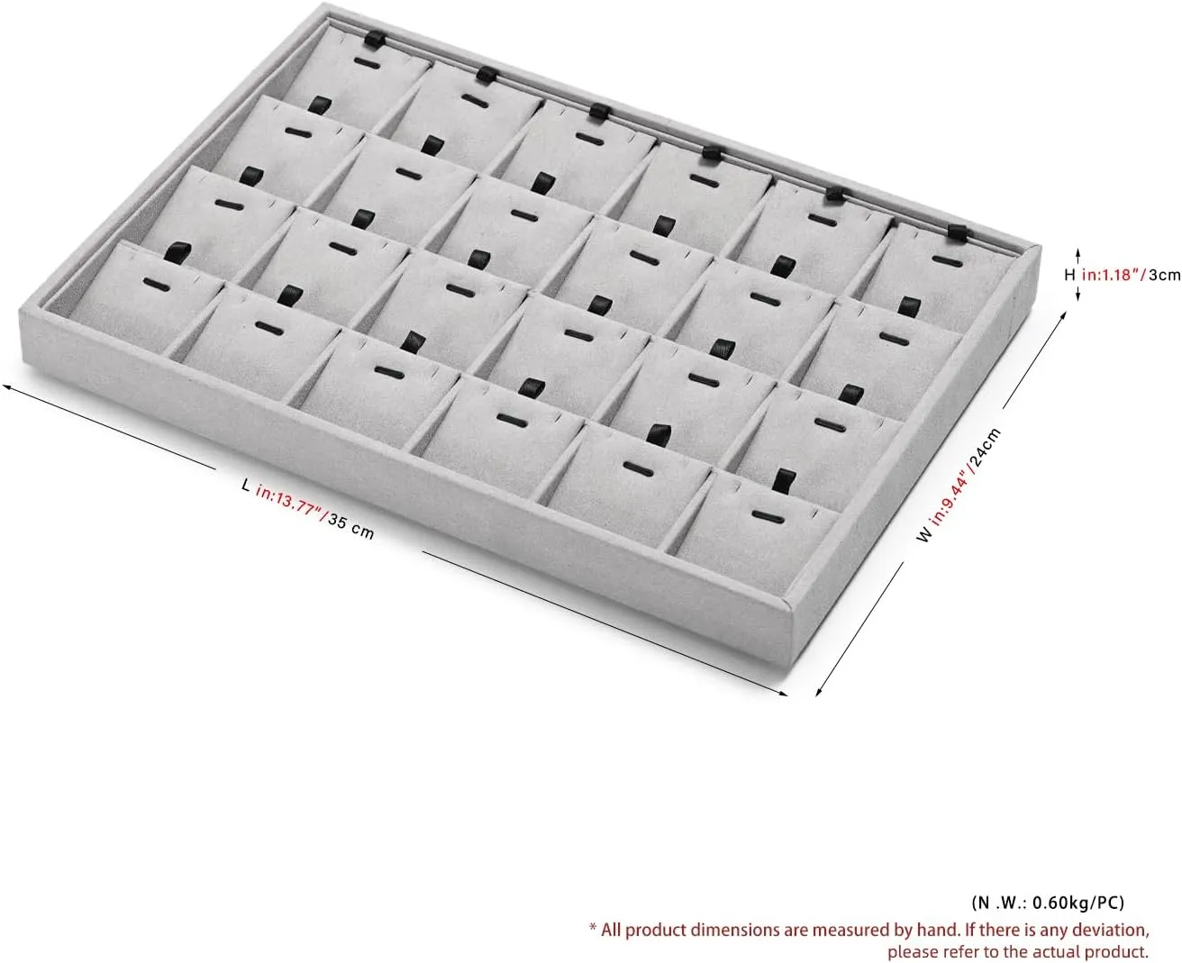 24 Grids Necklace Tray Jewelry Display Tray Necklace Holder Organizer for Drawers With Removable Jewelery Cards Pendant Bracelet Storage Holder (Grey