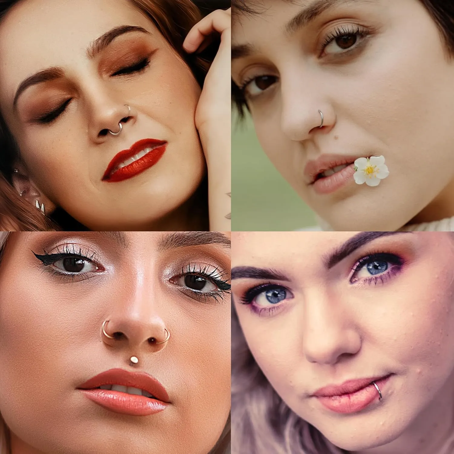 24Pcs 20 Gauge Nose Piercings Nose Rings Hoops for Women Men 316L Surgical Steel Cartilage Helix Tragus Hoop Earrings Lip Rings Septum Rings Clip on Real Nose Rings Bendable 6mm 8mm 10mm 12mm Fake Nose Ring Fake Septum Piercings