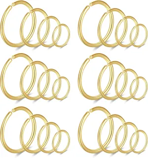 24Pcs 20 Gauge Nose Piercings Nose Rings Hoops for Women Men 316L Surgical Steel Cartilage Helix Tragus Hoop Earrings Lip Rings Septum Rings Clip on Real Nose Rings Bendable 6mm 8mm 10mm 12mm Fake Nose Ring Fake Septum Piercings