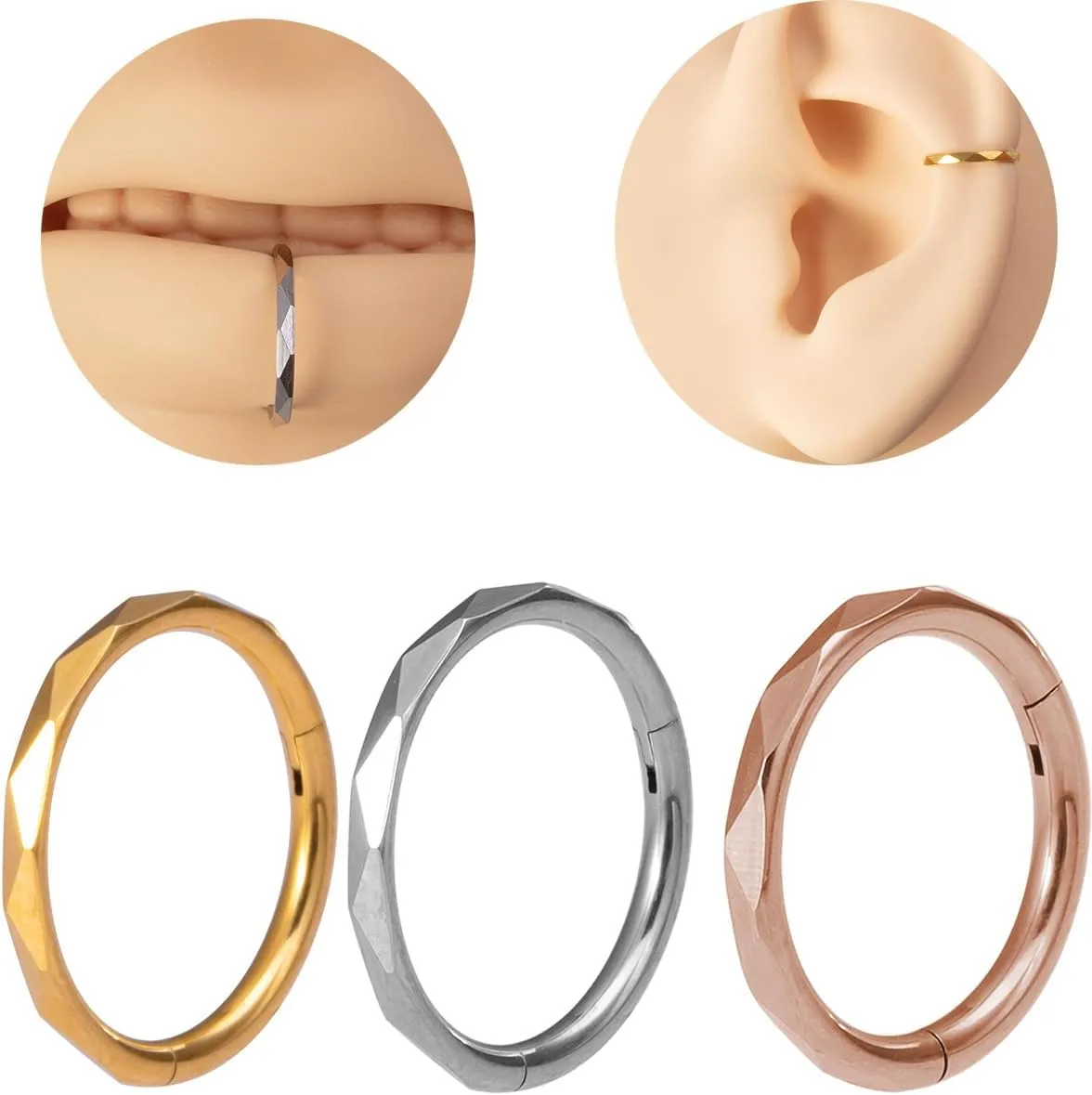 2Pcs 16G Stainless Steel Hoop Lip Rings Nose Rings Septum Rings Conch Helix Cartilage Earrings Universal Hoops Body Piercing Jewelry for Women Men
