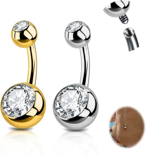 2PCS G23 Titanium Belly Button Rings 14G with Sparkling Cubic Zirconia Internally Threaded Navel Belly Piercing Curved Barbell Jewelry For Women Multiple Bar Lengths 6mm 8mm 10mm 12mm 14mm 16mm