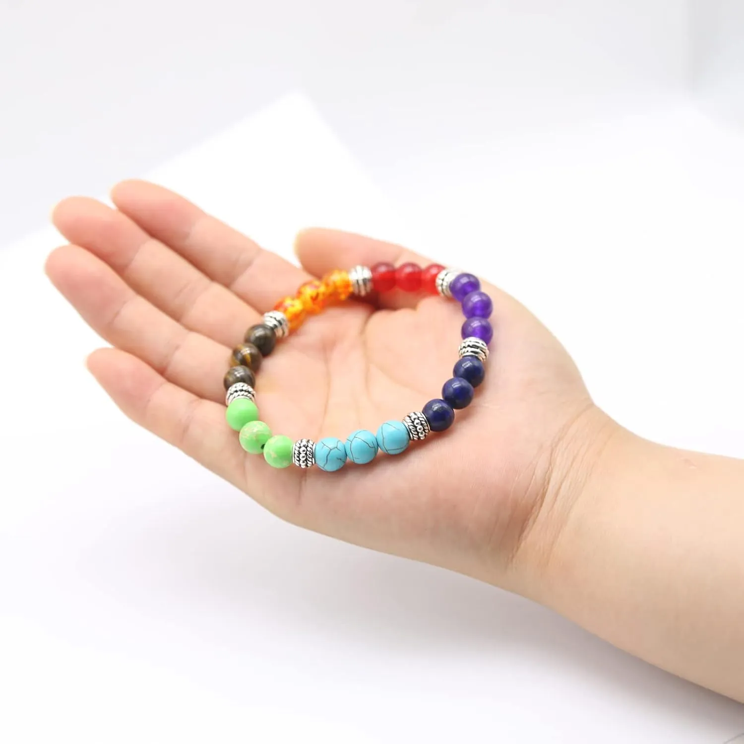 2pcs Lava Rock 7 Chakra Bracelet Aromatherapy Essential Oil Diffuser Couples Yoga Beads Lava Stone Stretch Bracelet for Men Women