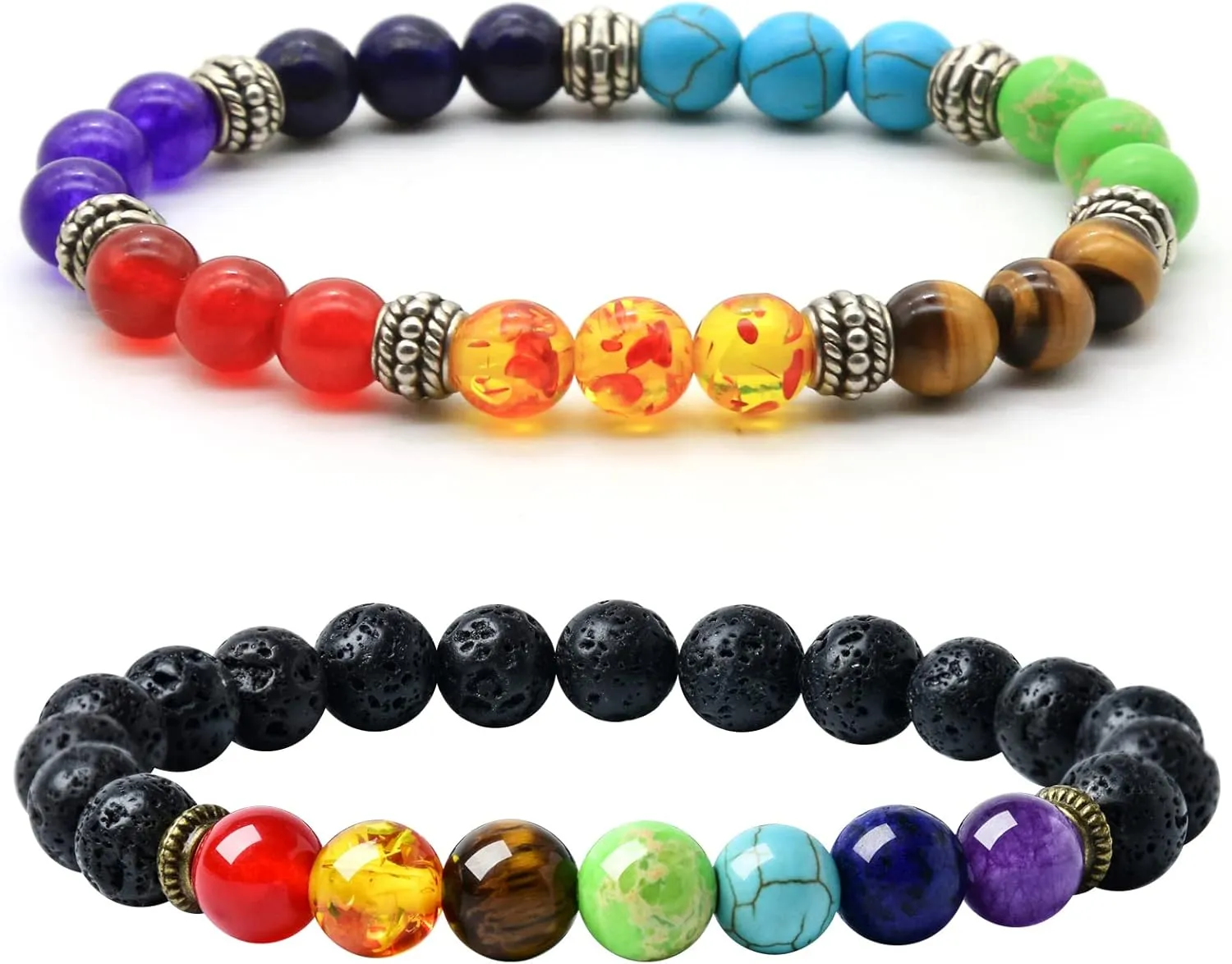 2pcs Lava Rock 7 Chakra Bracelet Aromatherapy Essential Oil Diffuser Couples Yoga Beads Lava Stone Stretch Bracelet for Men Women