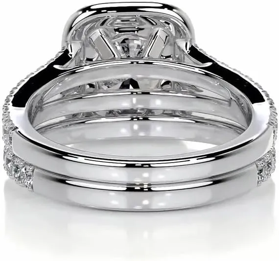 3 Carat (ctw) Halo Bridal Set Moissanite Engagement Rings for women Platinum Plated Silver Ring Moissanite Rings