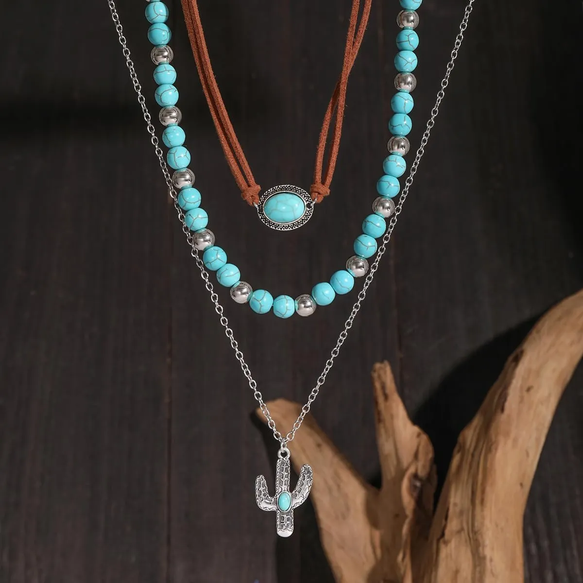 3 PCS Layered Bohemian Turquoise Layered Necklaces for Women Vintage Punk Cowgirl Cowboy Pendant Choker Chain Necklace Jewelry for Women