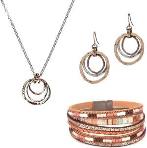 3 Pcs Western Jewelry for Women,Boho Jewelry Sets for Women Boho Pendant Long Choker Necklace Dangle Drop Earrings and Faux Leather Layered Bracelet for Women Gift