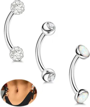 3Pcs 14G G23 Titanium Belly Rings for Women Petite Hypoallergenic Belly Button Rings Tiny Cubic Zirconia Navel Rings Small Opal Belly Piercing Barbells 6/8/10/12/14/16mm