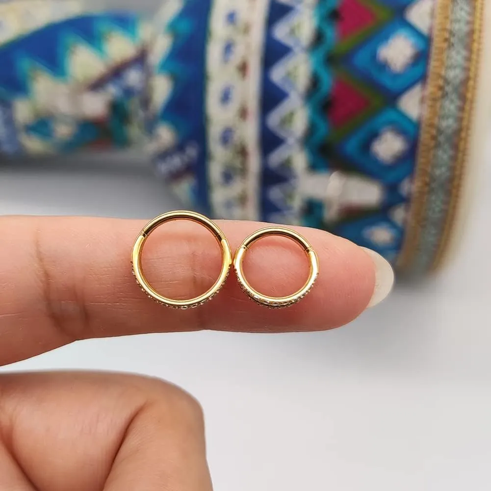 3Pcs 16G 18G Nose Ring Hoops Septum Rings 8mm 10mm Surgical Steel Double Hoop Nose Ring- Double Row Diamonds Hinged Segment Hoop , Lip Conch Helix Cartilage Daith Piercing Jewelry for Women Girl Men