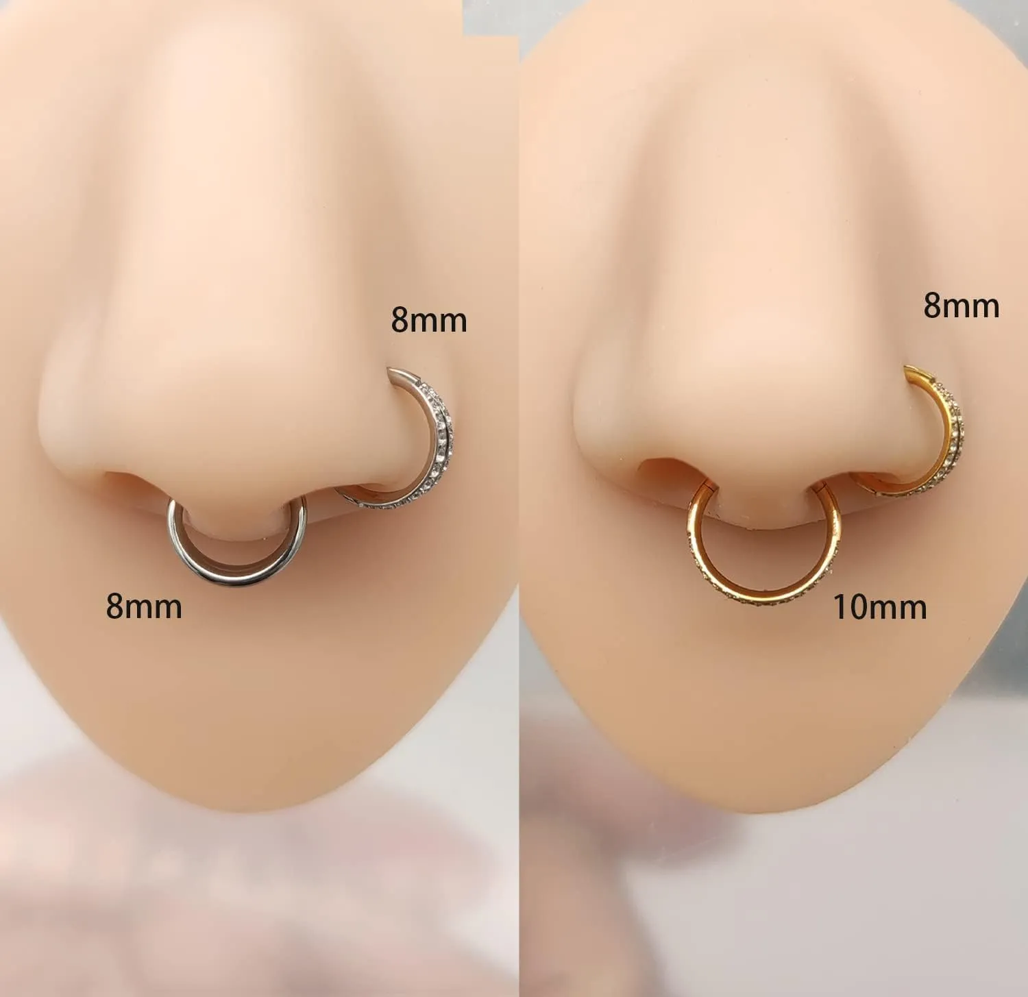 3Pcs 16G 18G Nose Ring Hoops Septum Rings 8mm 10mm Surgical Steel Double Hoop Nose Ring- Double Row Diamonds Hinged Segment Hoop , Lip Conch Helix Cartilage Daith Piercing Jewelry for Women Girl Men