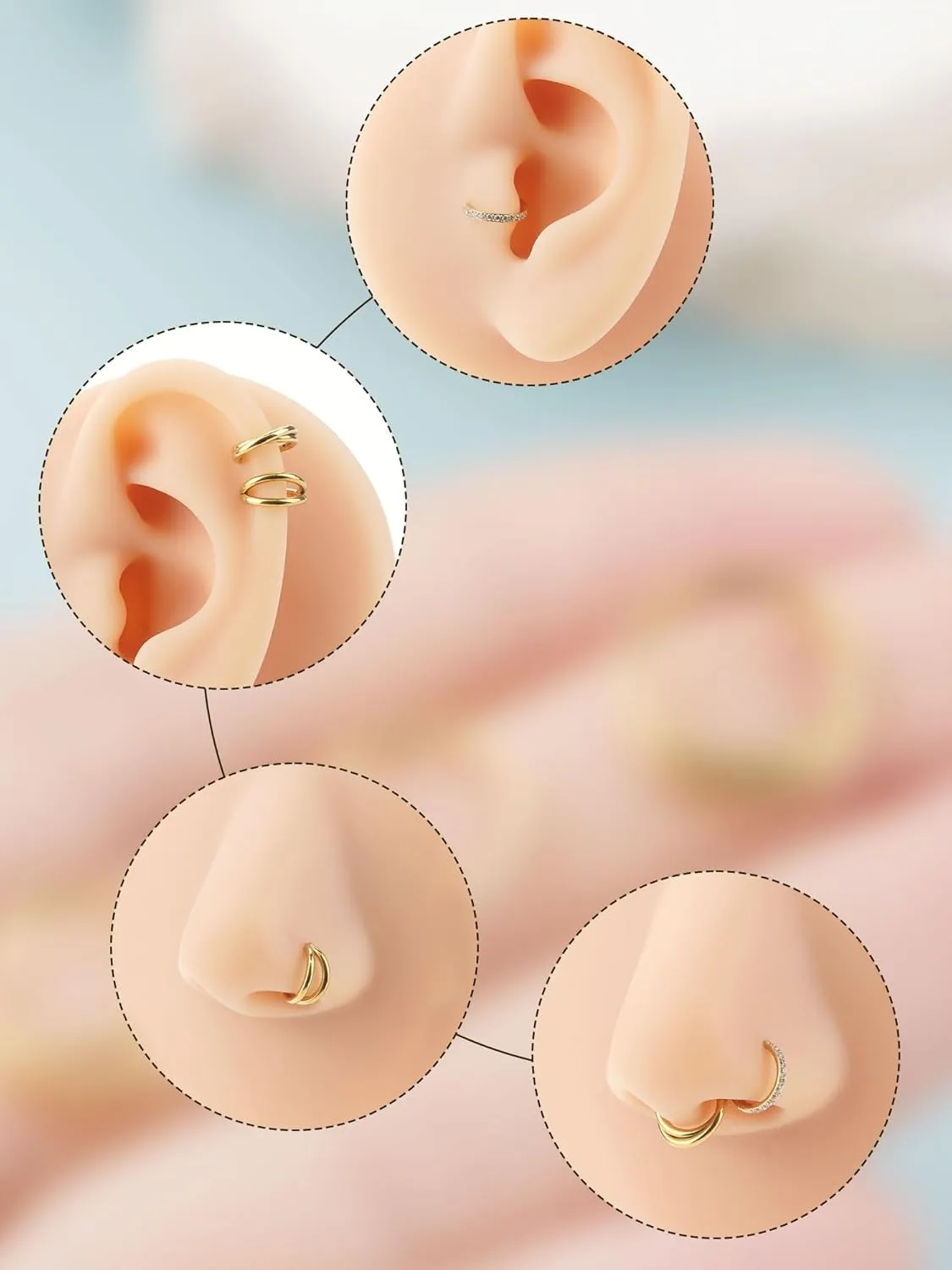 3PCS Nose Rings Hoops 316L Surgical Steel Double Hoop Nose Rings Hinged Septum Ring Cartilage Helix Rook Tragus Daith Earring Hoops 7mm 8mm 9mm