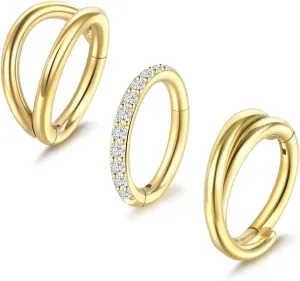 3PCS Nose Rings Hoops 316L Surgical Steel Double Hoop Nose Rings Hinged Septum Ring Cartilage Helix Rook Tragus Daith Earring Hoops 7mm 8mm 9mm