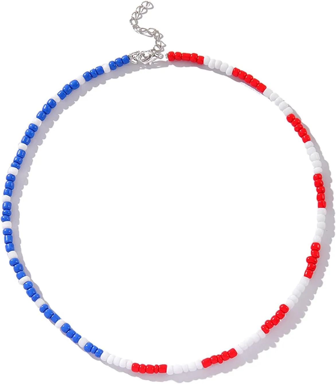 4th of July Necklace Beaded Necklace for women,Red White Blue Choker Necklace American Flag USA Necklace Independent Day Patriotic Colorful Seed Beads Necklace Holiday Jewelry
